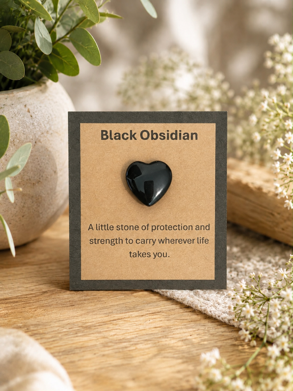 Black Obsidian Pocket Heart | Protection Stone Gift | Pocket Hug | Strength Keepsake | Worry Stone | Thinking of You | Letterbox Gift