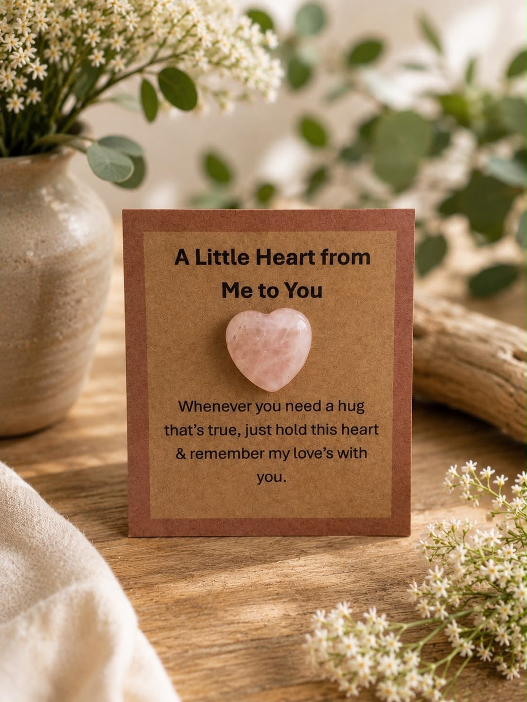Rose Quartz Pocket Heart | Pocket Hug Gift | Thinking of You | I Love You Gift | Heart Keepsake | Friendship Gift | Letterbox Gift
